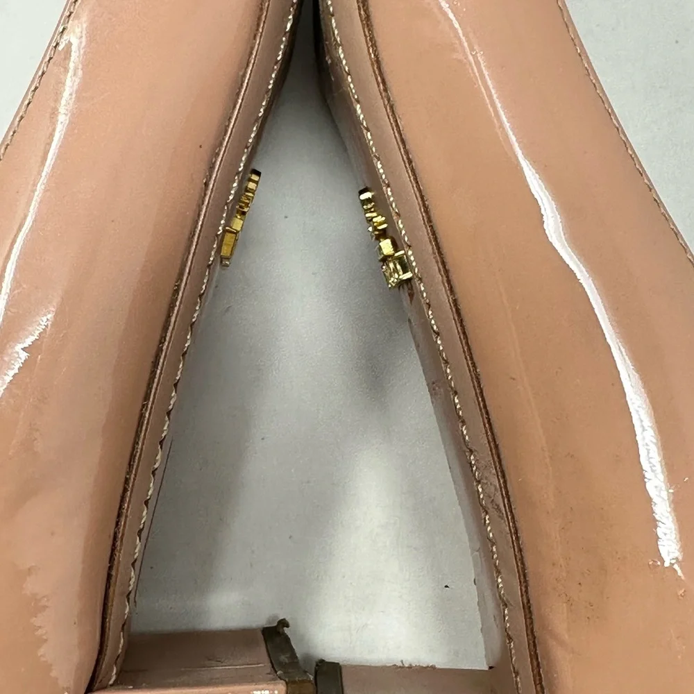 Prada Rose Patent Leather Braided Bow Kitten Heels Size 37 - Picture 10 of 13